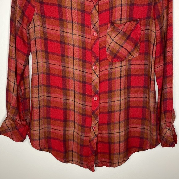 Beach Lunch Lounge Red Plaid Soft Comfy Cozy Rayon Plaid Button Down Flannel XS - Picture 3 of 9